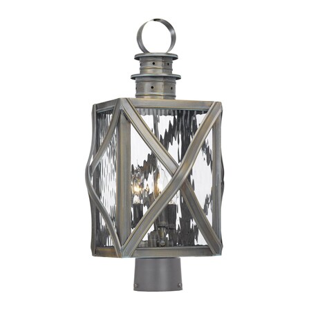 Artistic Lighting 3Light Post Lantern In Olde Bay Finish With Clear Water Glass